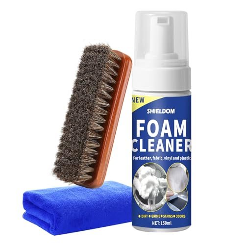 SHIELDOM Car Interior Cleaner Kit Multifunctional Foam Cleaner, Clean Cars Seat Carpet Upholstery with Detailing Brush & Towel Deep Inside Cleaning Remove Stain from Leather/Fabric/Vinyl/Plastic - 5oz