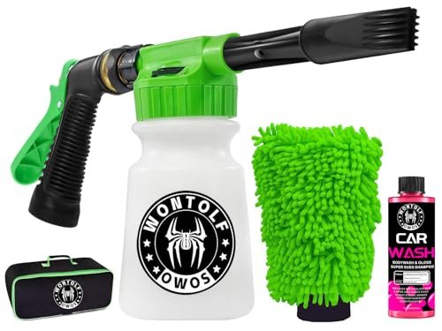 Wontolf Car Wash Foam Gun Foam Cannon Sprayer Kit with Car Wash Soap, Microfiber Car Wash Mitt, Storage Bag - Car Wash Kit - Snow Foam Blaster - Connects to Garden Hose - Car Accessories for Men