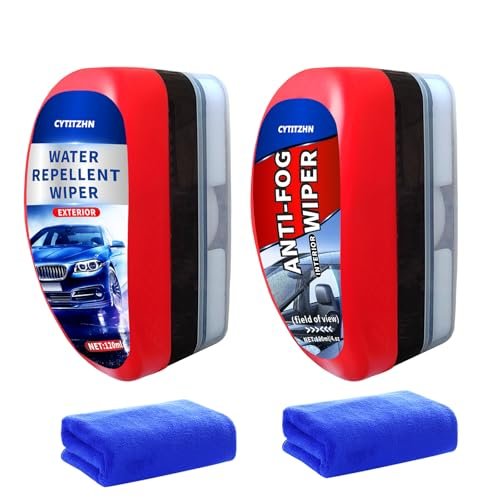 CYTITZHN Water Repellent & Anti Fog Wiper for Car Windscreen, Windows, Mirrors, Glasses - Rain Repellent and Defogging Agent with Applicator - Pack of 2