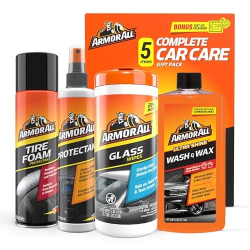 Armor All Car Wash and Car Cleaner Kit by Armor All, Includes Glass Wipes, Car Wash & Wax Concentrate, Protectant Spray and Tire Foam