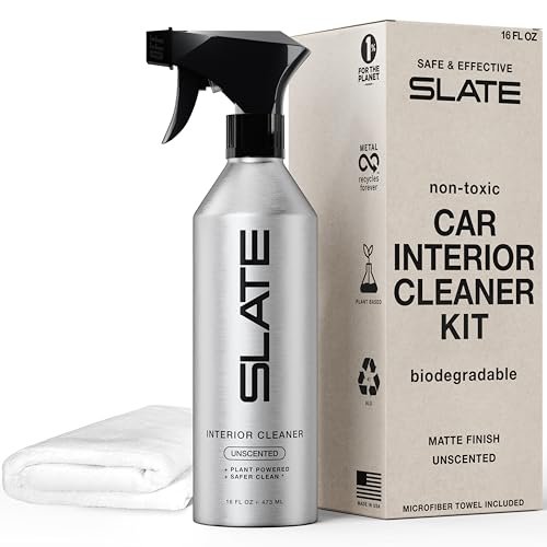 Slate Car Interior Cleaner - Powerful Plant-Based Formula Removes Dirt, Car Seat Cleaner, Vegan Leather Safe, Biodegradable, Prop 65 Compliant - Unscented, 16oz