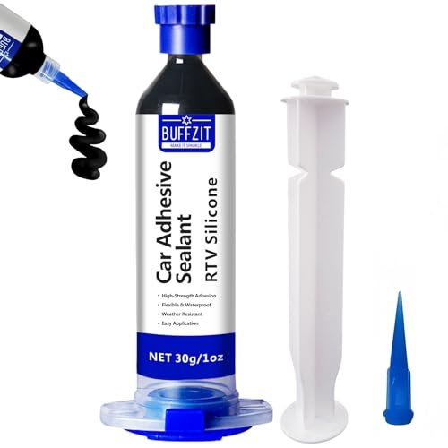 BUFFZIT RTV Silicone Adhesive Sealant – 100% Silicone Waterproof Caulk, Strong Bond, Shrink & Crack Proof – Automotive Gaskets, Engine, Sunroof, Headlights, Windows & Home Repairs (Black, 30g/1oz)