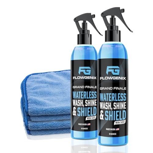 Flowgenix™ Waterless Car Wash Spray - Grand Finale - Motorcycle Cleaner & Car Wax Spray Polish (8 oz) - Ceramic Coating - Incl. 2 Microfiber Towels - Quick Detailer Spray (2-Pack)