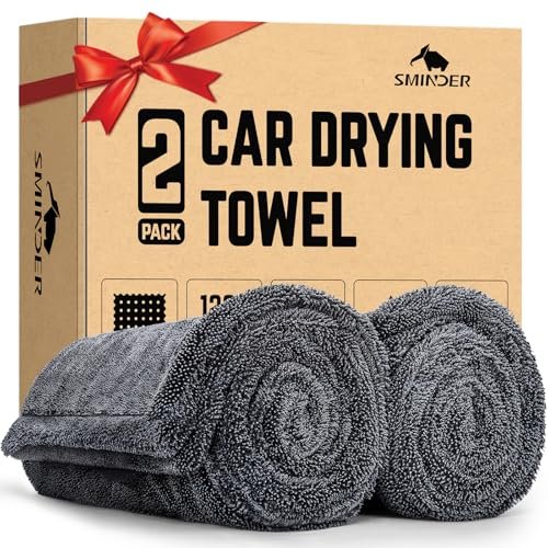 SMINDER 2-Pack 1200 GSM Car Drying Towels – Microfiber Towels for Cars (36