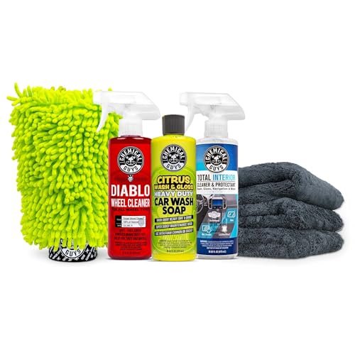 Chemical Guys HOL357 Clean & Shine Car Wash Starter Kit - Safe for Cars, Trucks, Motorcycles, SUVs, Jeeps, RVs & More (7 Piece Set, Including 3 16 oz. Car Detailing Chemicals)
