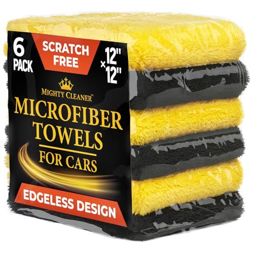 Edgeless Microfiber Towels for Cars – 6pk (12”x12”) - 540 GSM - Super Soft Detailing & Buffing – Scratch-Free & Absorbent Microfiber Cleaning Cloths for Car Polishing