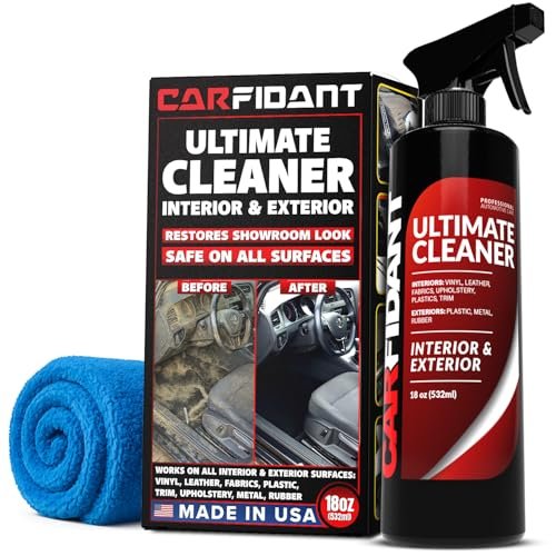 Carfidant Interior Car Cleaner - Removes Stains & Deep Cleans Car Seats, Leather, Fabric, Upholstery, Plastic, Dashboard & More - Car Cleaning Kit & Interior Detailer Spray - 18oz