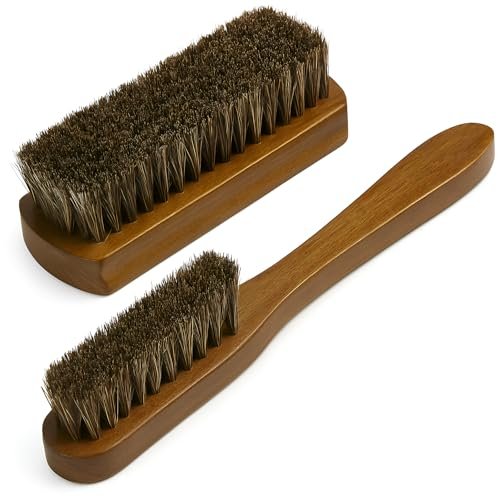 TAKAVU Leather & Upholstery Cleaning Brush Set, 100% Horse Hair Bristle, to Clean Car Seats & Leather Sofas, for Alcantara, Interiors, Furniture, Boots, Shoes, Bags and More