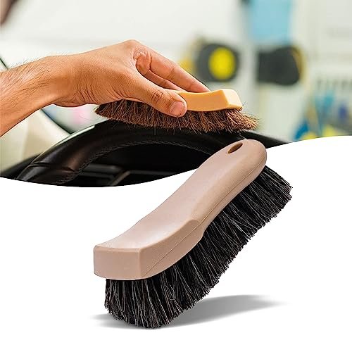 Sodcay 1 PC Car Interior Cleaning Brush, Car Wash Tools, Long Bristle Horse Hair Leather Cleaning Brush, for Automotive, Home, Couch, Stain Remover (Khaki)