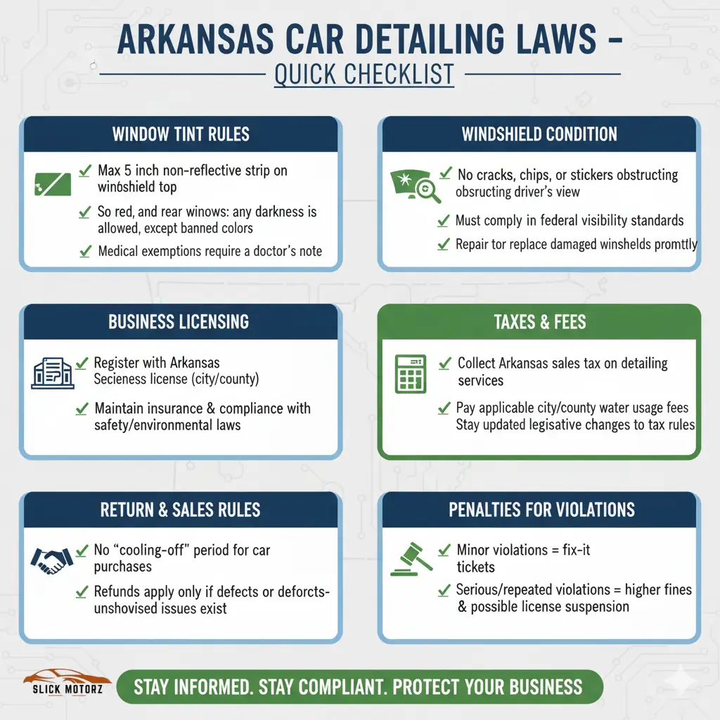 Car Detailing Laws in Arkansas Checklist