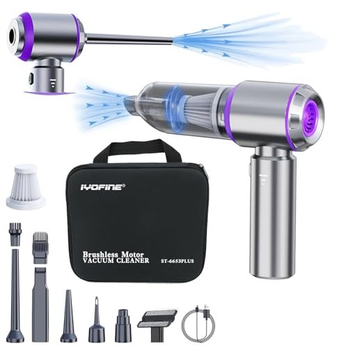IYOFINE Vacuum/Air Duster 80,000RPM Super Power Mini Car Vacuum Cleaner 4-in-1 air Blower Gun Air Duster & Air Blower & Pump Hand Electric air Duster Handheld dust Blower Blower Cordless (Purple)