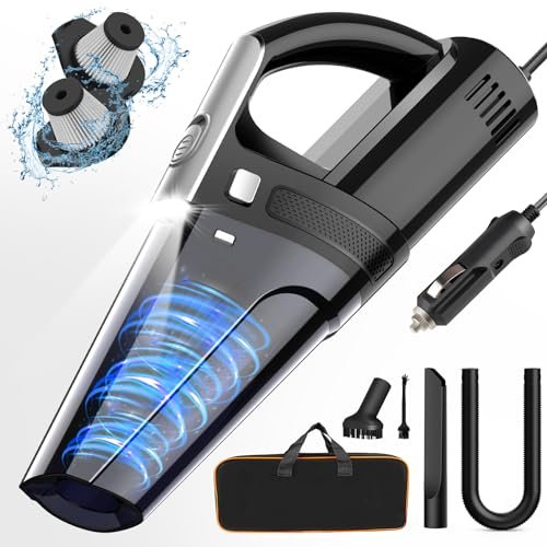 DRECELL Car Vacuum, Portable Vacuum Cleaner with Powerful 7000PA Suction, DC 12V Power 16.4Ft Cord Wired Vacuum Cleaner, LED Light, Car Accessories for Men/Women, Black