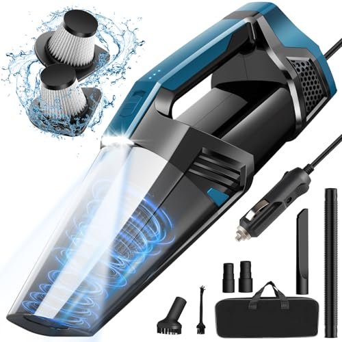 Car Vacuum - Portable Vacuum Cleaner with 16.4ft Cord, Bag, LED Light & Attachments - DC 12V High Power Small Vacuum, Car Accessories
