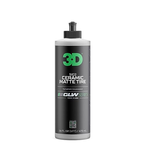 3D GLW Series SiO2 Ceramic Matte Tire Shine | Deep Matte Finish Tire Protectant | Hydrophobic & UV Resistant | Anti-Fade, No Sling | Pro Car Detailing |16 oz