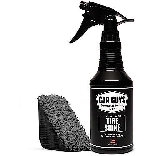 CAR GUYS Tire Shine Spray | The Perfect Shine | Durable and User Friendly Tire Dressing | Long Lasting UV Protection for Black Tires, Wheels, & Rubber | 18 Oz Kit with Applicator Pad