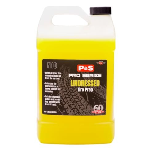 P & S Professional Detail Products Undressed Tire Prep – 1 Gallon – Alkaline Water-Based Tire Cleaner – Removes Dirt, Oil & Grime – Strips Old Dressings – Brightens Whitewalls