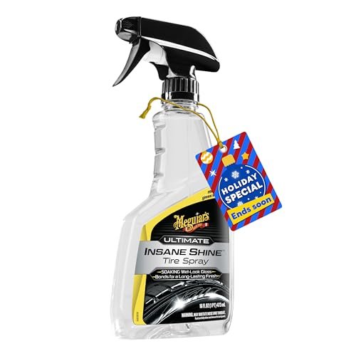 Meguiar's Ultimate Insane Shine Tire Spray - Premium Tire Dressing that Delivers a Lasting High Gloss Wet Look and is Easy to Use; Advanced Tire Shine that Bonds for a Long-Lasting Finish, 16 Oz Spray