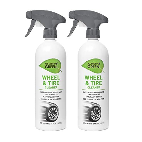 All Mighty Green Eco-Friendly Wheel & Tire Cleaner with Acid Free Formula, Car Wash Wheel Rim and Tire Cleaning Spray, Safe on Most Finishes, 24 Oz - 2 Pack