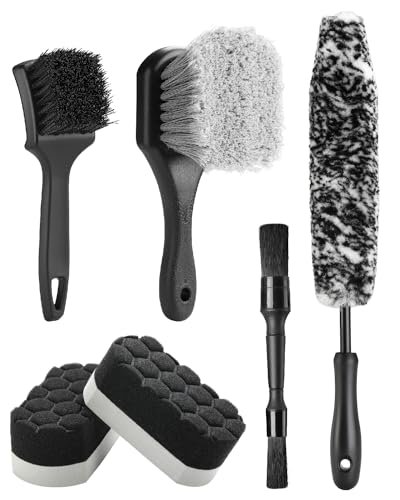 Fantasticlean 6PCS Car Wheel Cleaning Pro Kit, Tire Brush, Soft-bristled Rim Brush, Microfiber Bendable Brush, Double-Ended Detailing Brush, and Detailing Pads, Scratch-Free & Multipurpose