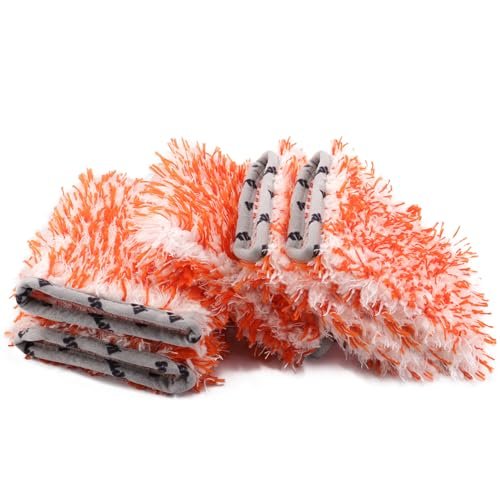 SPTA Microfiber Wash Mitt - 5 Pack Ultra Absorbent Car Wash Gloves, Scratch Free, Orange, Machine Washable