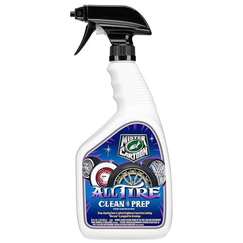 Turtle Wax X Mister Cartoon 54250 All Tire Clean and Prep, Cleans and Rejuvenates, Fast-Acting Formula, Jet Black Appearance, Brightens White Walls, Perfect for Cars, Trucks and Motorcycles, 32 oz.