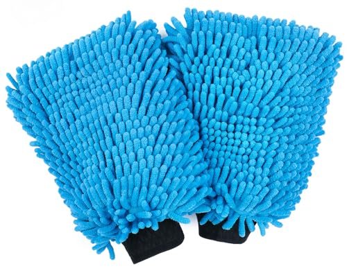 HOMEXCEL Car Wash Mitt, 2PK Chenille Microfiber Wash Mitt, Scratch-Free & Lint-Free, Rich Foam, Highly Absorbent, Double Sided, Perfect for Car Washing and Detailing, 10.2