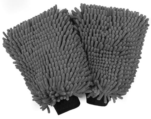 HOMEXCEL Car Wash Mitt, 2PK Chenille Microfiber Wash Mitt, Scratch-Free & Lint-Free, Rich Foam, Highly Absorbent, Double Sided, Perfect for Car Washing and Detailing, 10.2