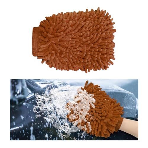 Ziciner Premium Microfiber Wash Mitt, Soft Scratch-Free Double-Sided Chenille Washing Gloves Perfect for Car Washing and Detailing (Coffee, Large)