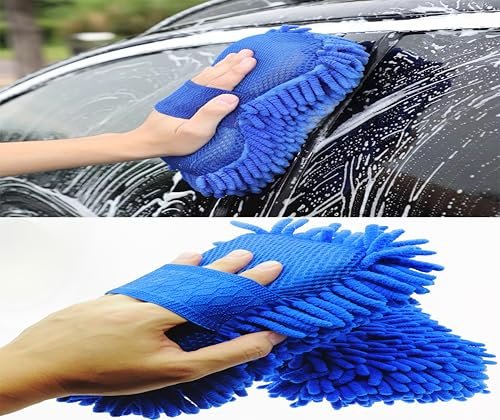 Microfiber Car Wash Sponge - Non-Scratch Two-Sided Chenille Mitt for Cars, Trucks, SUVs, Boats, RVs - 2 Pack