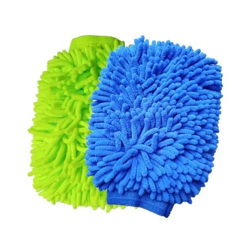 HeGangLy 2 Pack Car Wash Mitt Microfiber Chenille Car Wash Mitt Scratch Free for Cars Cleaning,Home Cleaning Mitts(Green/Blue).
