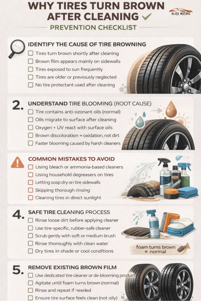 Why Tires Turn Brown After Cleaning Causes & Quick Fixes
