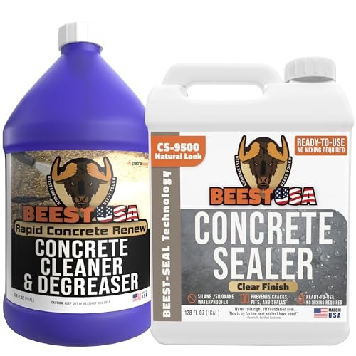Concrete Sealer & Cleaner Bundle – 9500 Sealer (1 Gal) + BEEST Concrete Cleaner (1 Gal Makes 50 Gal) | Silane/Siloxane Paver Sealer & Heavy-Duty Pressure Washer Degreaser | Patio, Driveway, Garage
