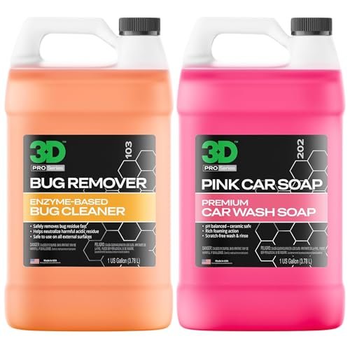 3D Bug Remover + Pink Car Soap – Exterior Cleaner & pH Balanced Car Wash Combo – 1 Gallon Each
