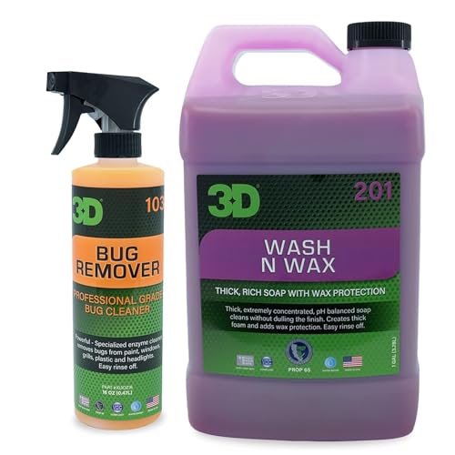 3D Bug Remover Wash N Wax – Complete Exterior Car Wash & Protection Kit – 16 oz Bug Remover + 1 Gallon Car Wash Soap