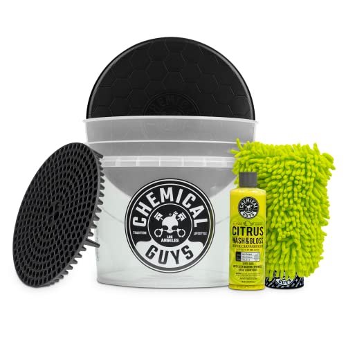 Chemical Guys Ultimate Scratch-Free Detailing Car Wash Bucket Kit with Accessories, Car Detailing Kit With Dirt Trap, Wash Mitt, Lid, and 16 oz Soap, Safe For Trucks, SUVs, Motorcycles, RVs