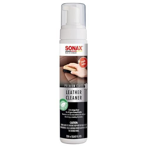 SONAX Premium Class Leather Cleaner | Powerful Foaming Formula for Deep Cleaning Smooth & Perforated Leather | Removes Stubborn Dirt, Stains & Blue Jean Transfer | Safe & Non-Drying | 281141 | 250ml